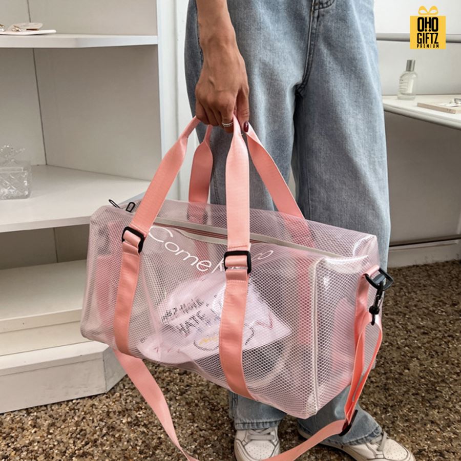 กระเป๋าใส่เสื้อผ้าเดินทาง PVC สีสดใส สกรีนชื่อ สกรีนโลโก้ ทำเป็นของพรีเมี่ยมได้