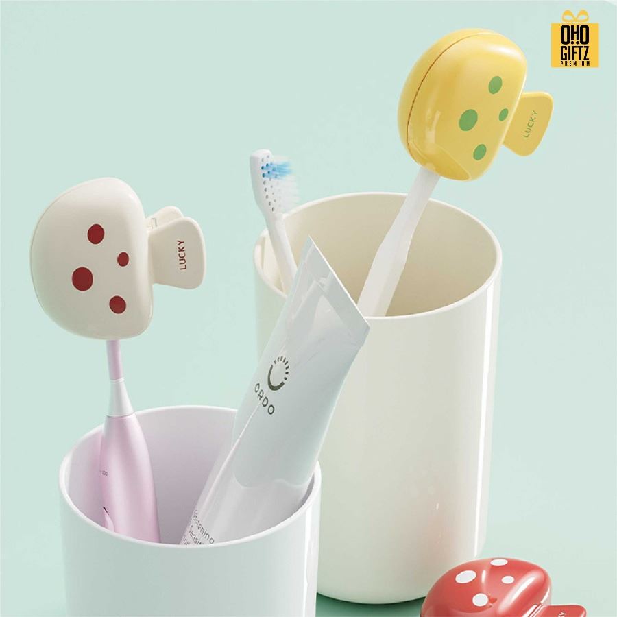 คลิปหนีบเก็บหัวแปรงสีฟัน รูปเห็ด สกรีนชื่อ สกรีนโลโก้  ทำเป็นของพรีเมี่ยมได้