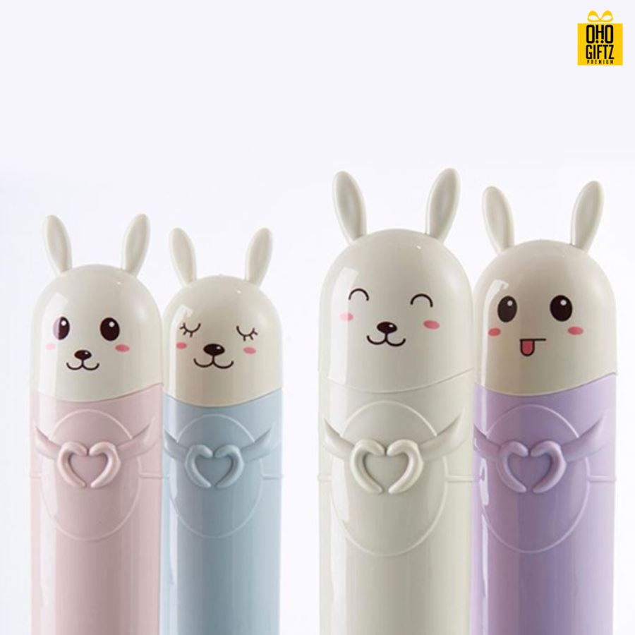 กระบอกใส่แปรงสีฟันน้องกระต่าย สกรีนชื่อ สกรีนโลโก้  ทำเป็นของพรีเมี่ยมได้ 