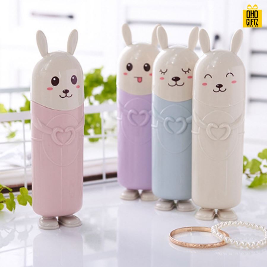 กระบอกใส่แปรงสีฟันน้องกระต่าย สกรีนชื่อ สกรีนโลโก้  ทำเป็นของพรีเมี่ยมได้ 