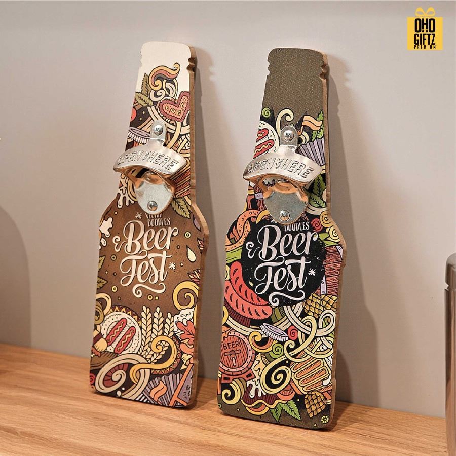 ที่เปิดขวดไม้ทรงขวด สกรีนไม่จำกัดสี สกรีนโลโก้ ทำเป็นของพรีเมี่ยมได้