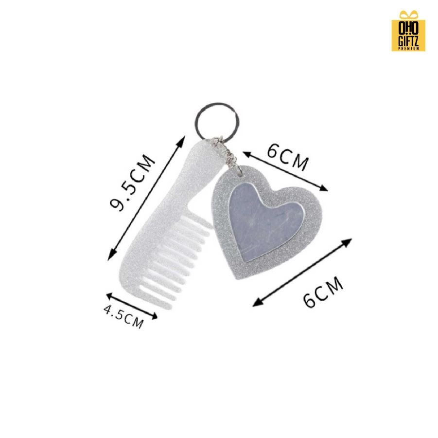 พวงกุญแจหวีกระจกลายกระวินเทจ สกรีนโลโก้ ทำเป็นของพรีเมี่ยม ของชำร่วยได้