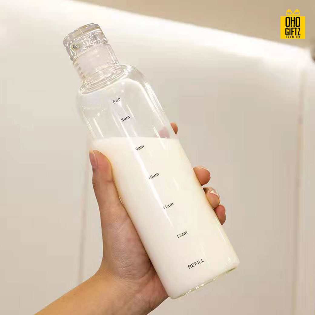 ขวดแก้วน้ำใส สกรีนชื่อ เลเซอร์โลโก้ฟรี  ทำเป็นของพรีเมี่ยมได้