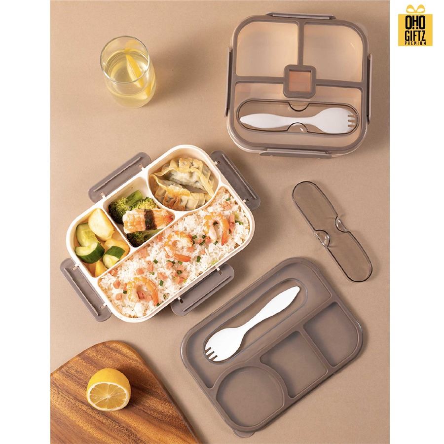 กล่องข้าวพร้อมช้อน ใบใหญ่ สกรีนโลโก้ ทำเป็นของพรีเมี่ยมได้