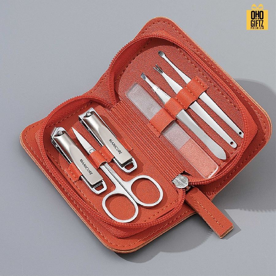 ชุดอุปกรณ์ตัดเล็บพร้อมกระเป๋าหนัง PU สกรีนชื่อร้าน ทำเป็นของพรีเมี่ยมได้