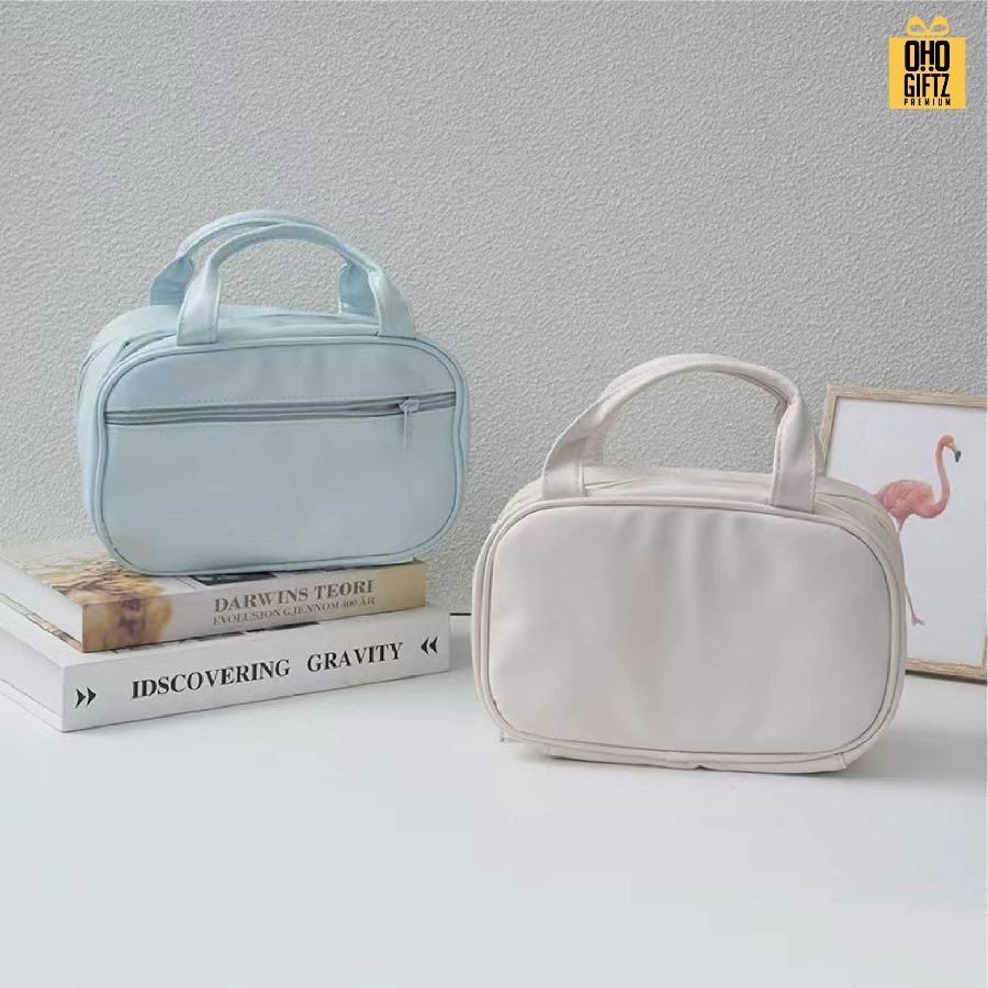 กระเป๋าเครื่องสำอาง PU ขนาดใหญ่ สกรีนโลโก้ ทำเป็นของพรีเมี่ยมได้