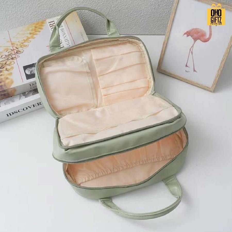 กระเป๋าเครื่องสำอาง PU ขนาดใหญ่ สกรีนโลโก้ ทำเป็นของพรีเมี่ยมได้