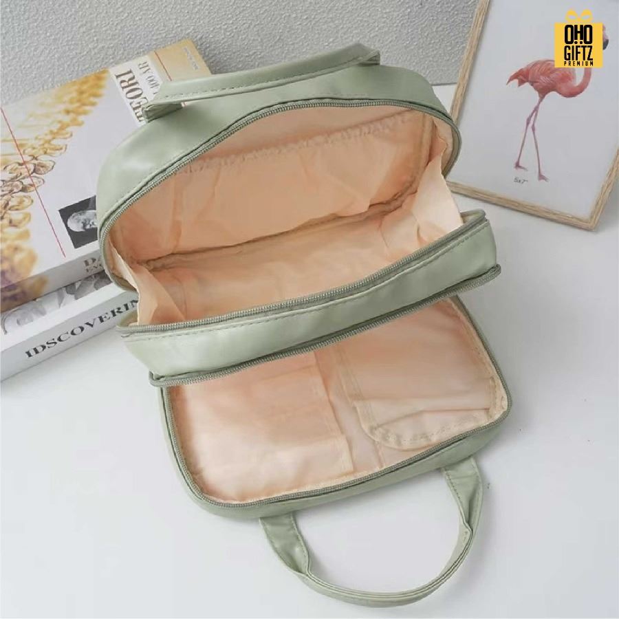 กระเป๋าเครื่องสำอาง PU ขนาดใหญ่ สกรีนโลโก้ ทำเป็นของพรีเมี่ยมได้