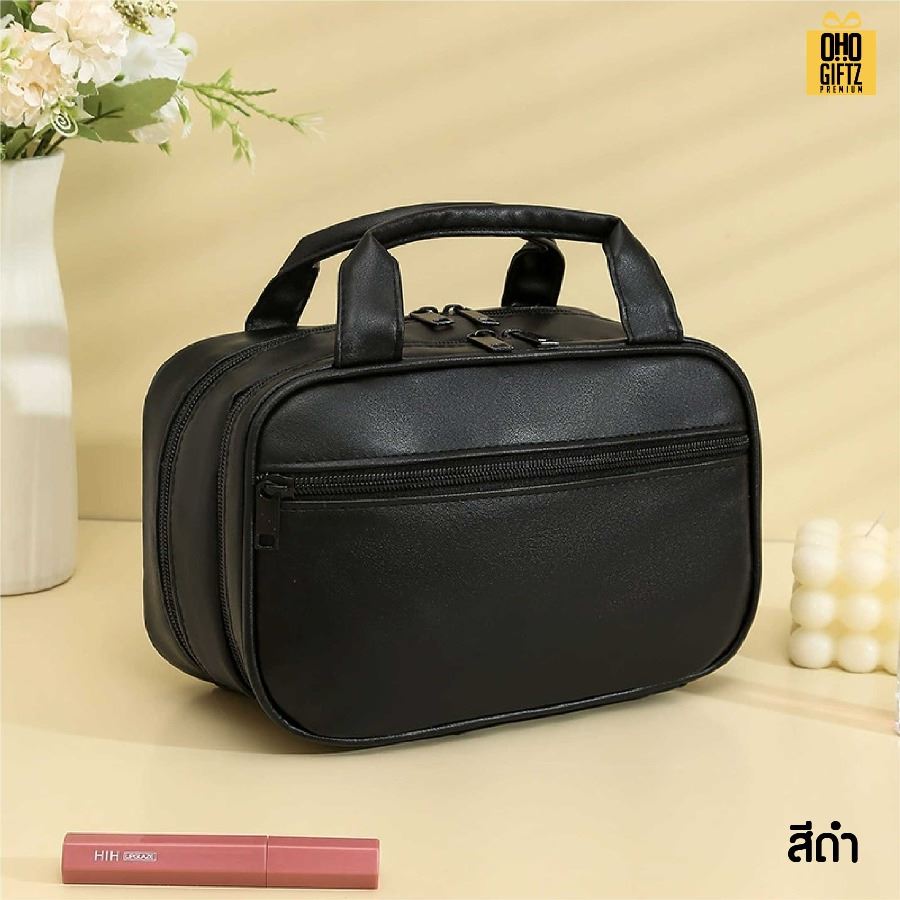 กระเป๋าเครื่องสำอาง PU ขนาดใหญ่ สกรีนโลโก้ ทำเป็นของพรีเมี่ยมได้