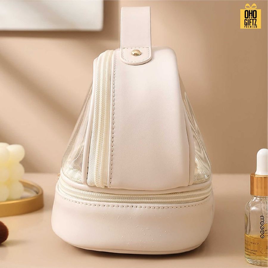 กระเป๋าเครื่องสำอาง 2 ชั้น มีหน้าต่างใส สกรีนโลโก้ ทำเป็นของพรีเมี่ยมได้