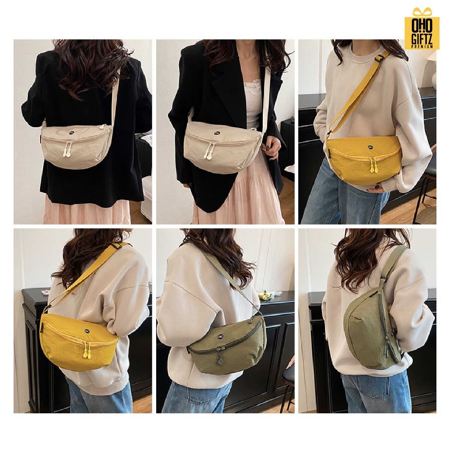 กระเป๋าสะพายทรงเกี๊ยว สกรีนโลโก้ ทำเป็นของพรีเมี่ยมได้