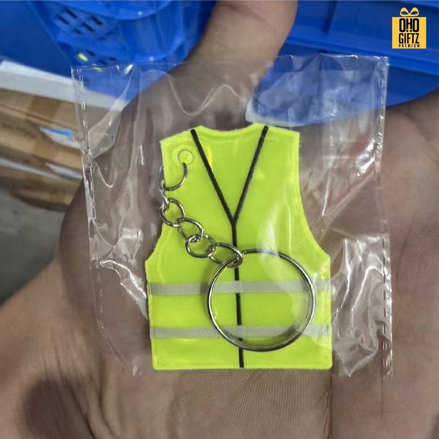 พวงกุญแจเสื้อกั๊กสะท้อนแสง สกรีนโลโก้ ทำเป็นของพรีเมี่ยม ของชำร่วยได้