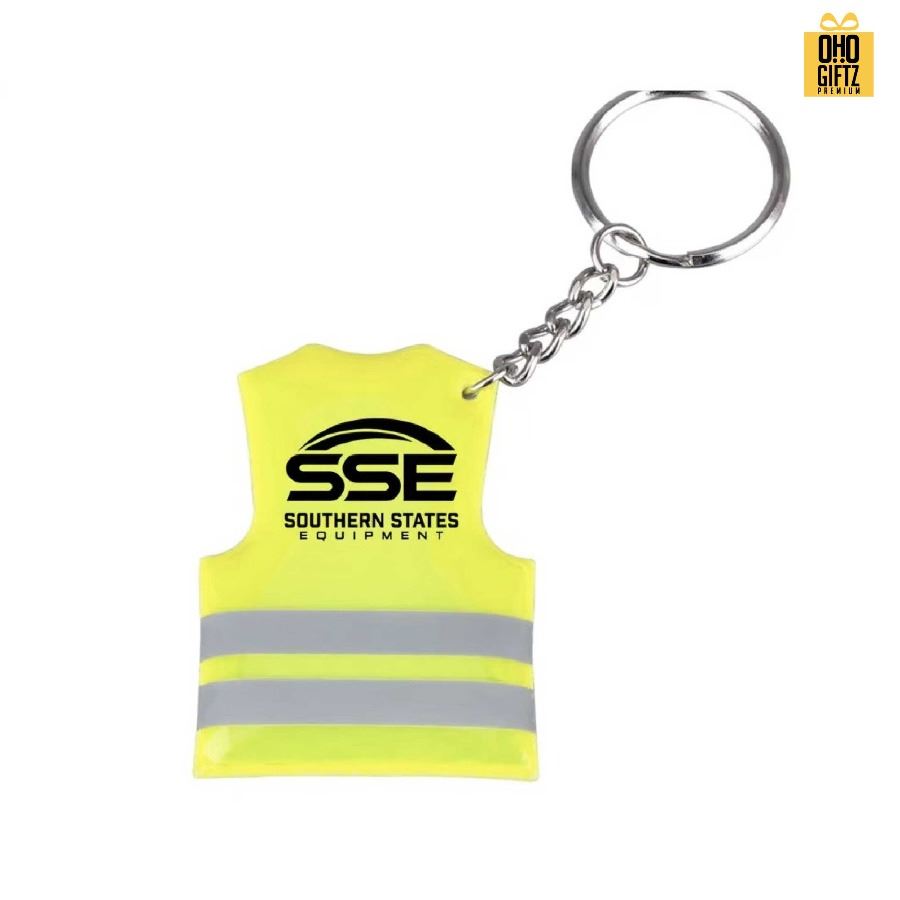 พวงกุญแจเสื้อกั๊กสะท้อนแสง สกรีนโลโก้ ทำเป็นของพรีเมี่ยม ของชำร่วยได้