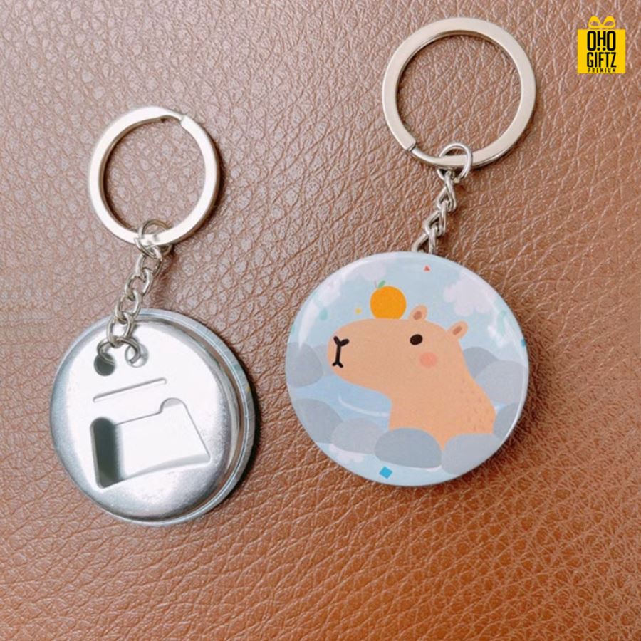 พวงกุญแจที่เปิดขวดทรงกลมหลังโลหะขนาด 44 mm. ใส่โลโก้ ทำเป็นของพรีเมี่ยม ของที่ระลึก ของชำร่วย