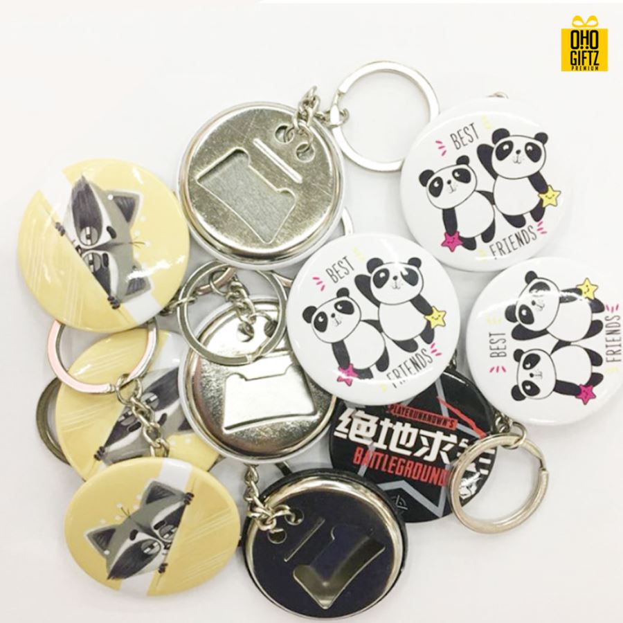 พวงกุญแจที่เปิดขวดทรงกลมหลังโลหะขนาด 44 mm. ใส่โลโก้ ทำเป็นของพรีเมี่ยม ของที่ระลึก ของชำร่วย