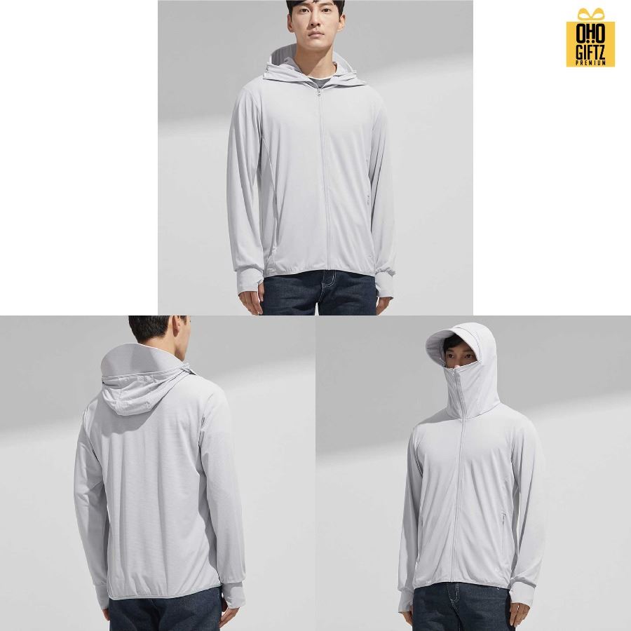 เสื้อคลุมมีหมวกถอดออกได้กันแดด UV สกรีนโลโก้ ทำเป็นของพรีเมี่ยมได้