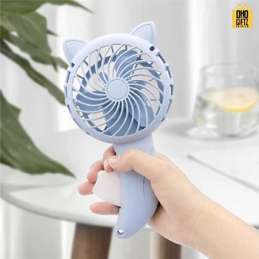 พัดลมหูแมวกดมือไม่ต้องใช้ถ่าน สกรีนโลโก้ ทำเป็นของพรีเมี่ยม