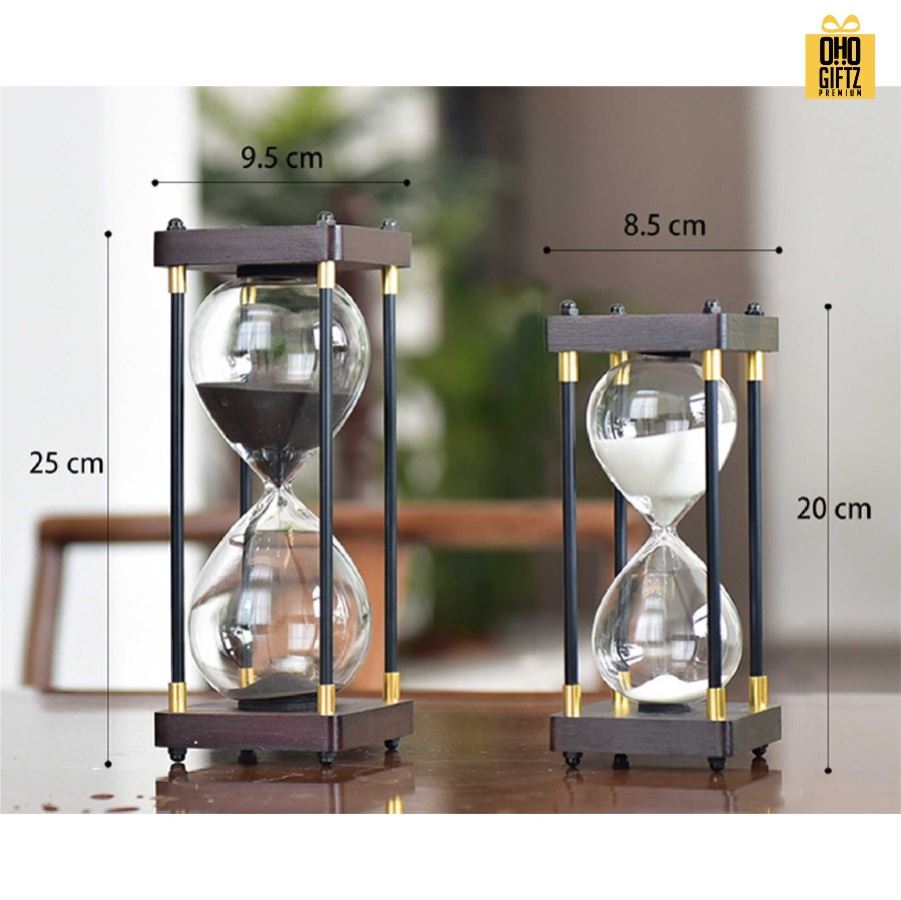 นาฬิกาทรายขอบไม้ตั้งโชว์เก๋สไตล์เรโทร สกรีนชื่อ สกรีนโลโก้ ทำเป็นของพรีเมี่ยมได้ 