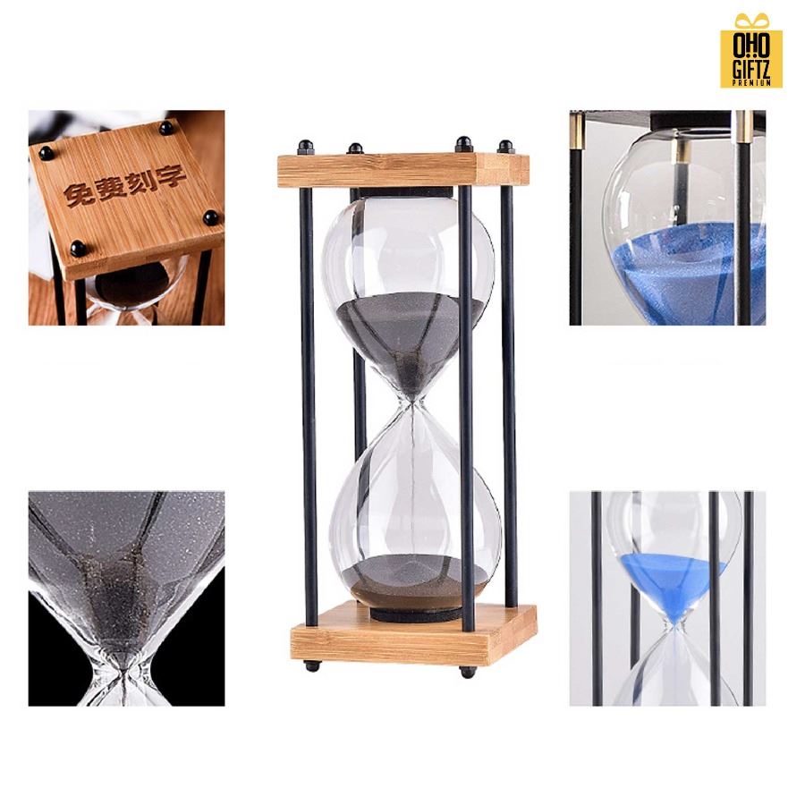 นาฬิกาทรายขอบไม้ตั้งโชว์เก๋สไตล์เรโทร สกรีนชื่อ สกรีนโลโก้ ทำเป็นของพรีเมี่ยมได้ 