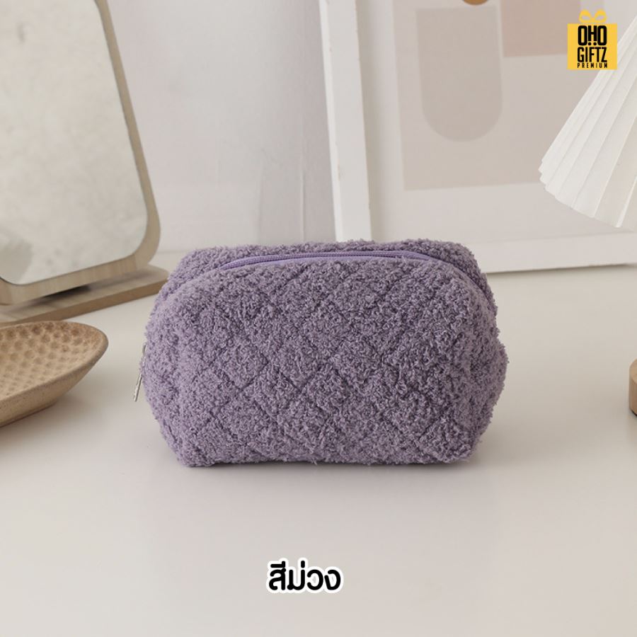 กระเป๋าดินสอขนปุย สกรีนโลโก้ ติดลาเบล ทำเป็นของพรีเมี่ยม