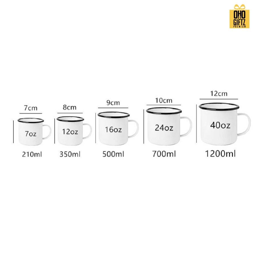 แก้วเคลือบ Enamel สไตล์ย้อนยุค พิมพ์สีได้ตามต้องการ สกรีนชื่อ สกรีนโลโก้ ทำเป็นของพรีเมี่ยมได้