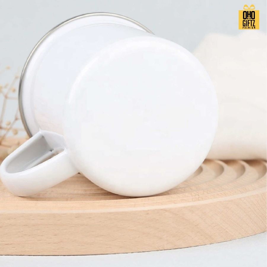 แก้วเคลือบ Enamel สไตล์ย้อนยุค พิมพ์สีได้ตามต้องการ สกรีนชื่อ สกรีนโลโก้ ทำเป็นของพรีเมี่ยมได้