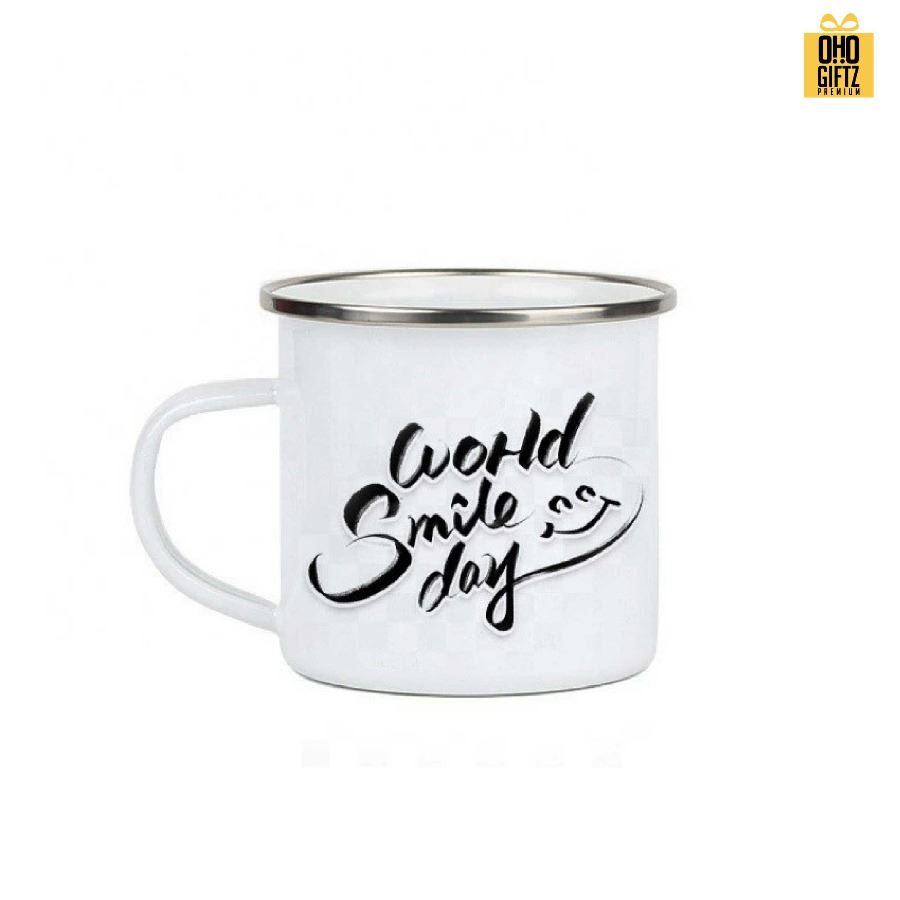 แก้วเคลือบ Enamel สไตล์ย้อนยุค พิมพ์สีได้ตามต้องการ สกรีนชื่อ สกรีนโลโก้ ทำเป็นของพรีเมี่ยมได้