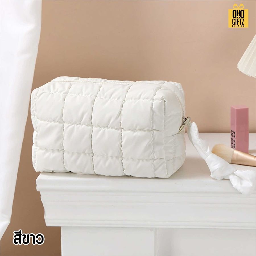 กระเป๋าเครื่องสำอางผ้าบุนวม ผลิตโลโก้ ติดลาเบล ทำเป็นของพรีเมี่ยม