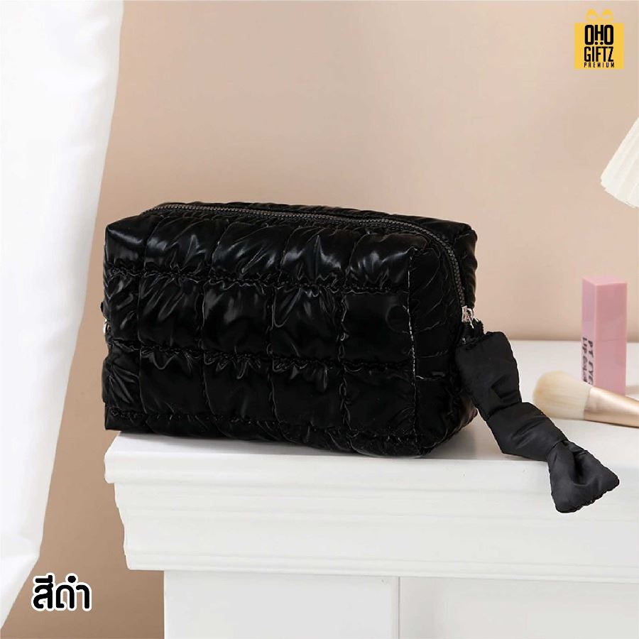 กระเป๋าเครื่องสำอางผ้าบุนวม ผลิตโลโก้ ติดลาเบล ทำเป็นของพรีเมี่ยม
