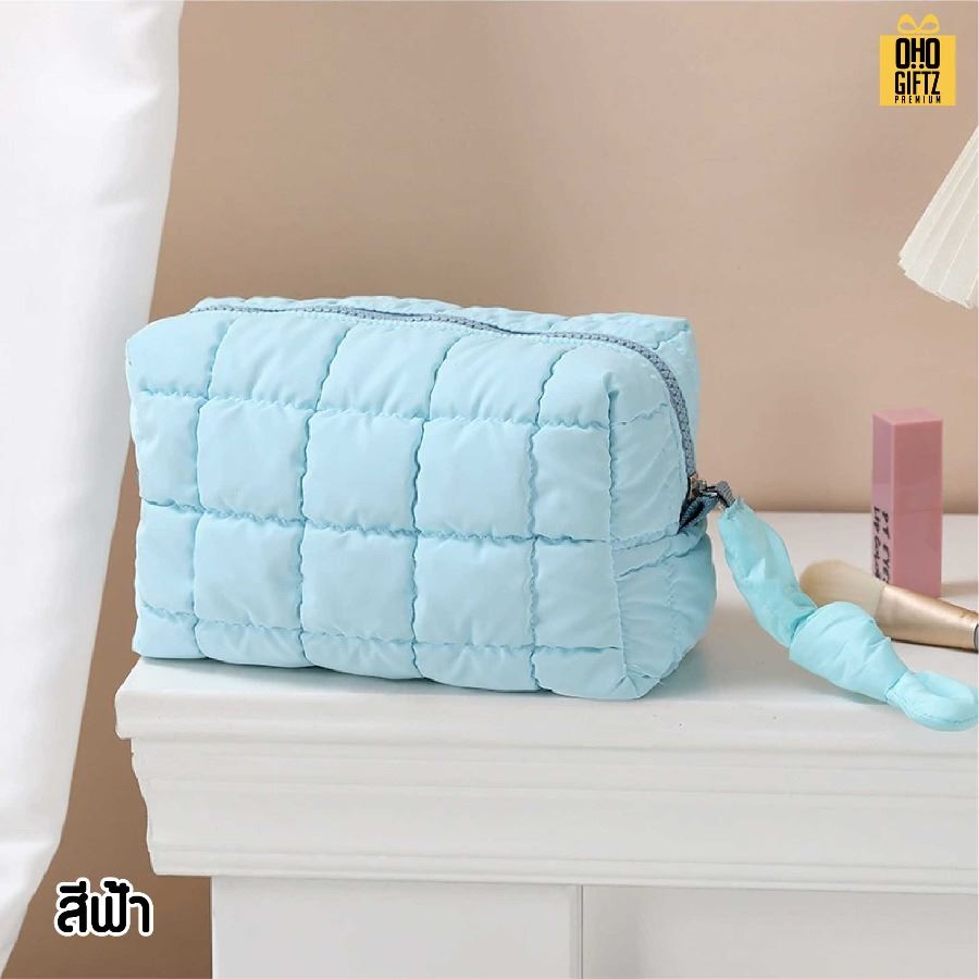 กระเป๋าเครื่องสำอางผ้าบุนวม ผลิตโลโก้ ติดลาเบล ทำเป็นของพรีเมี่ยม