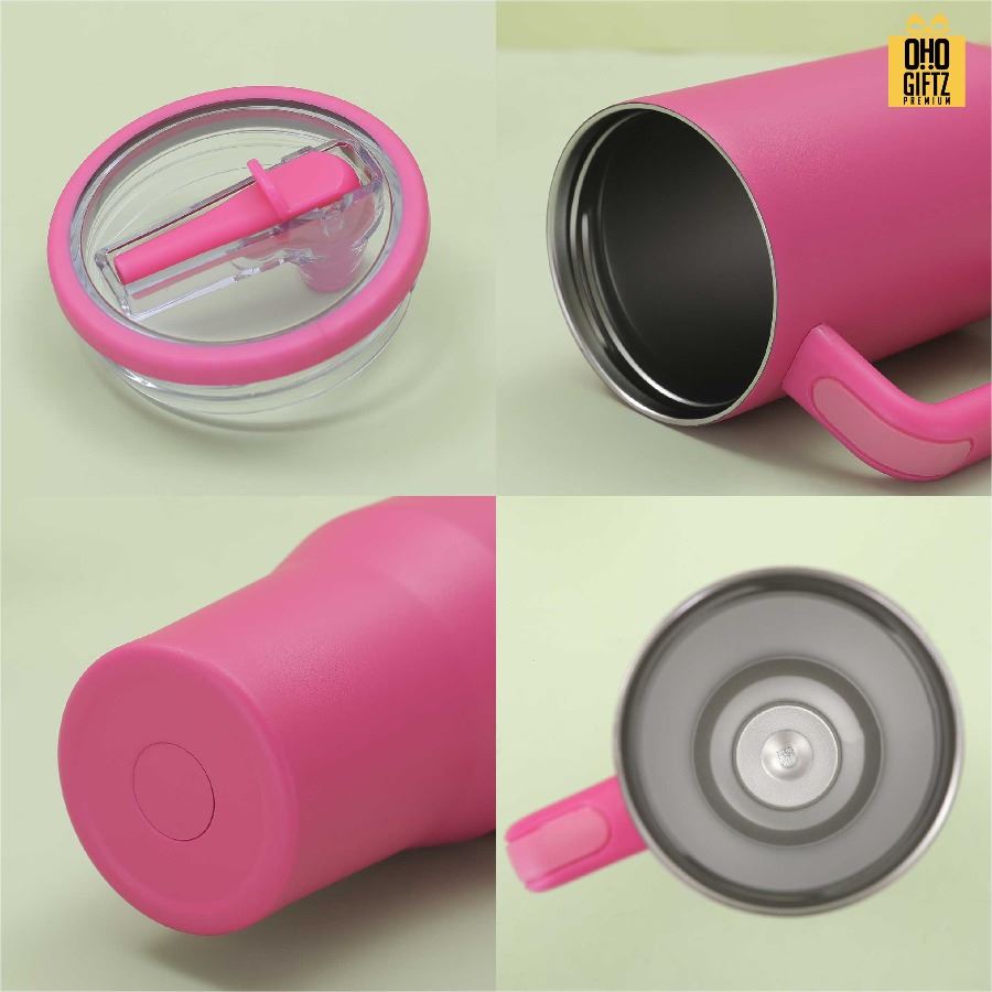 แก้วน้ำสแตนเลสใส่ช่องรถยนต์ มีหูถือ สกรีนโลโก้ ทำเป็นของพรีเมี่ยมได้