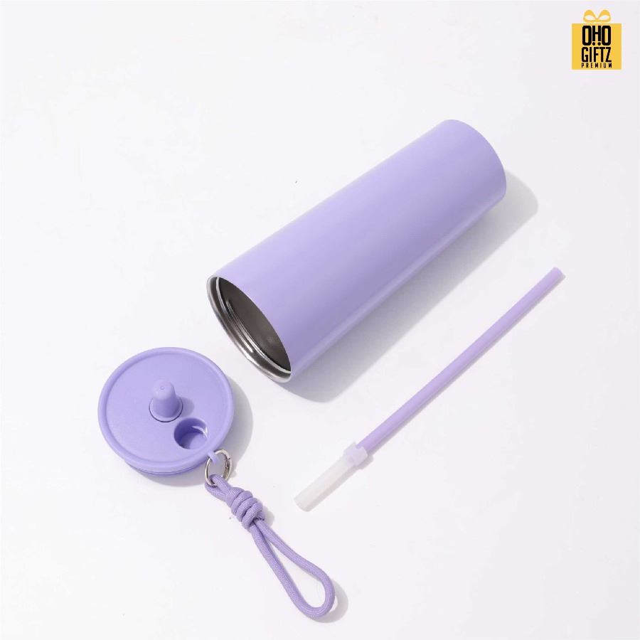 แก้วน้ำสแตนเลสทรงสูงมีสายคล้องมือ สกรีนโลโก้ ทำเป็นของพรีเมี่ยมได้