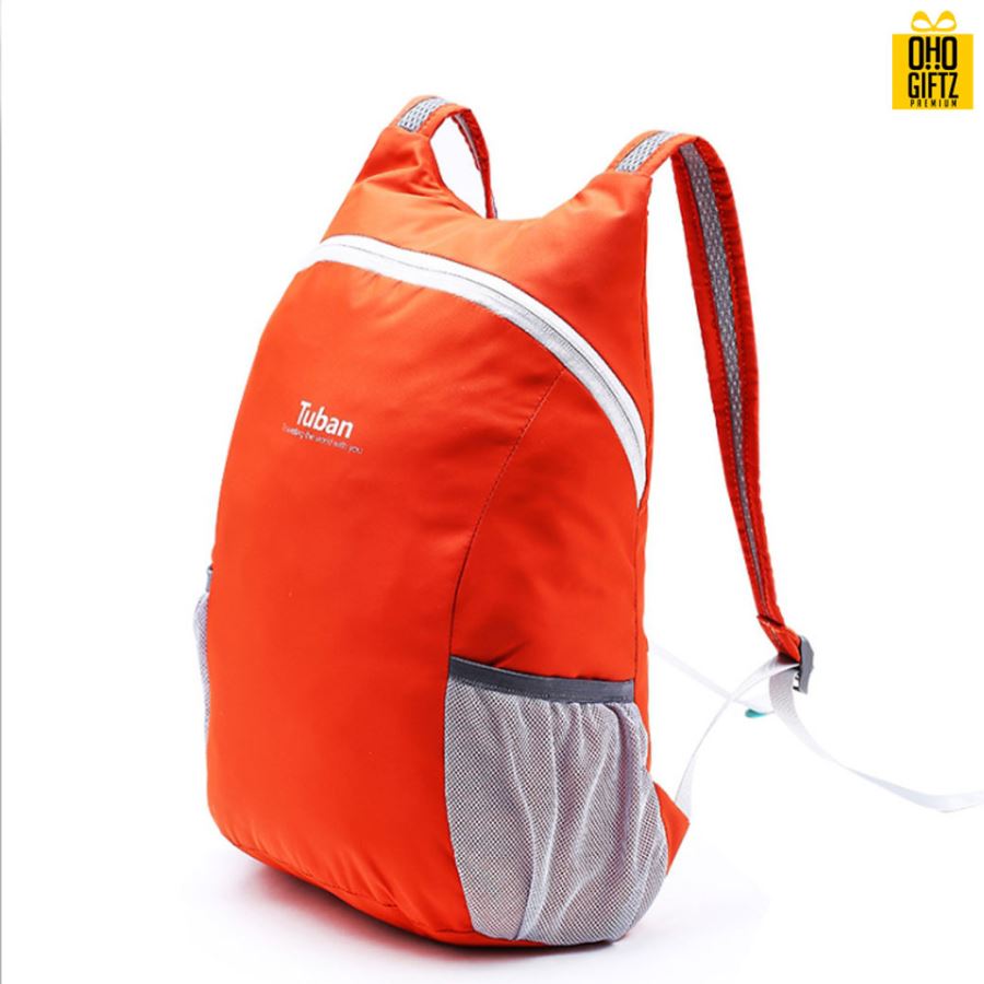 กระเป๋าเป้ผ้าNYLONพับได้ สกรีนโลโก้ ทำเป็นของพรีเมี่ยม ของที่ระลึก