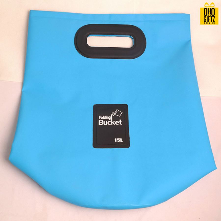 ถังกันน้ำพับเก็บได้ PVC สกรีนโลโก้ ทำเป็นของพรีเมี่ยม