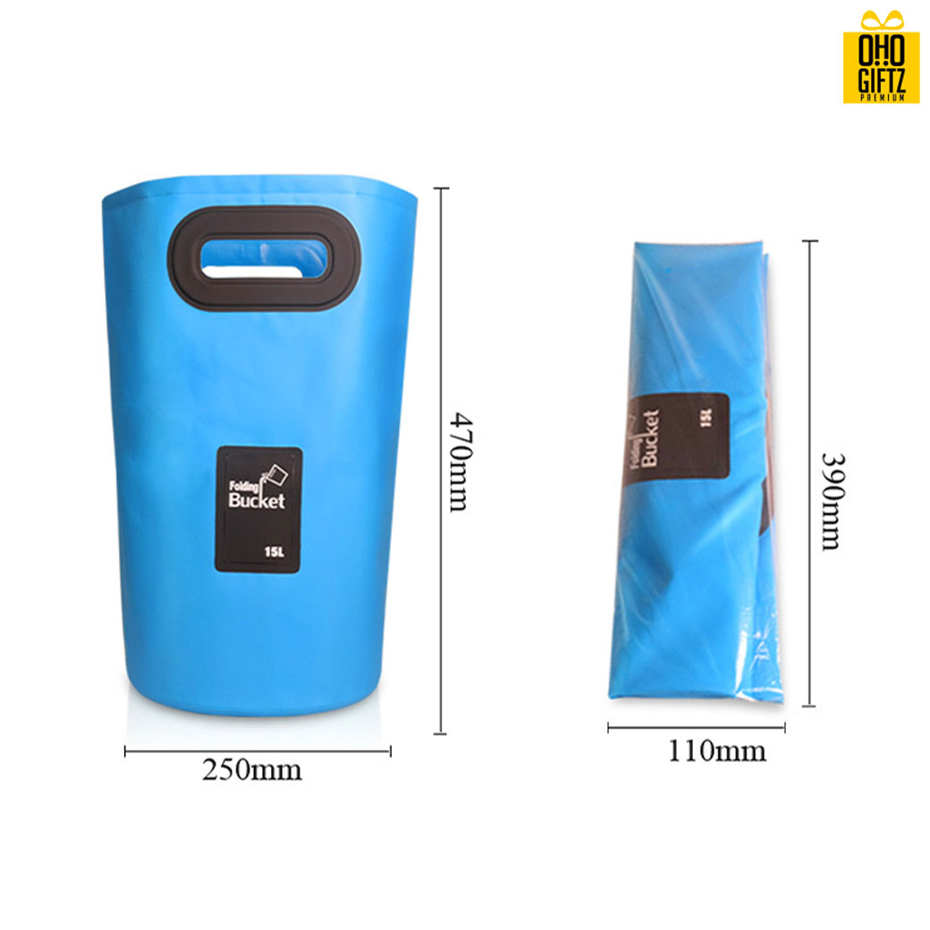 ถังกันน้ำพับเก็บได้ PVC สกรีนโลโก้ ทำเป็นของพรีเมี่ยม