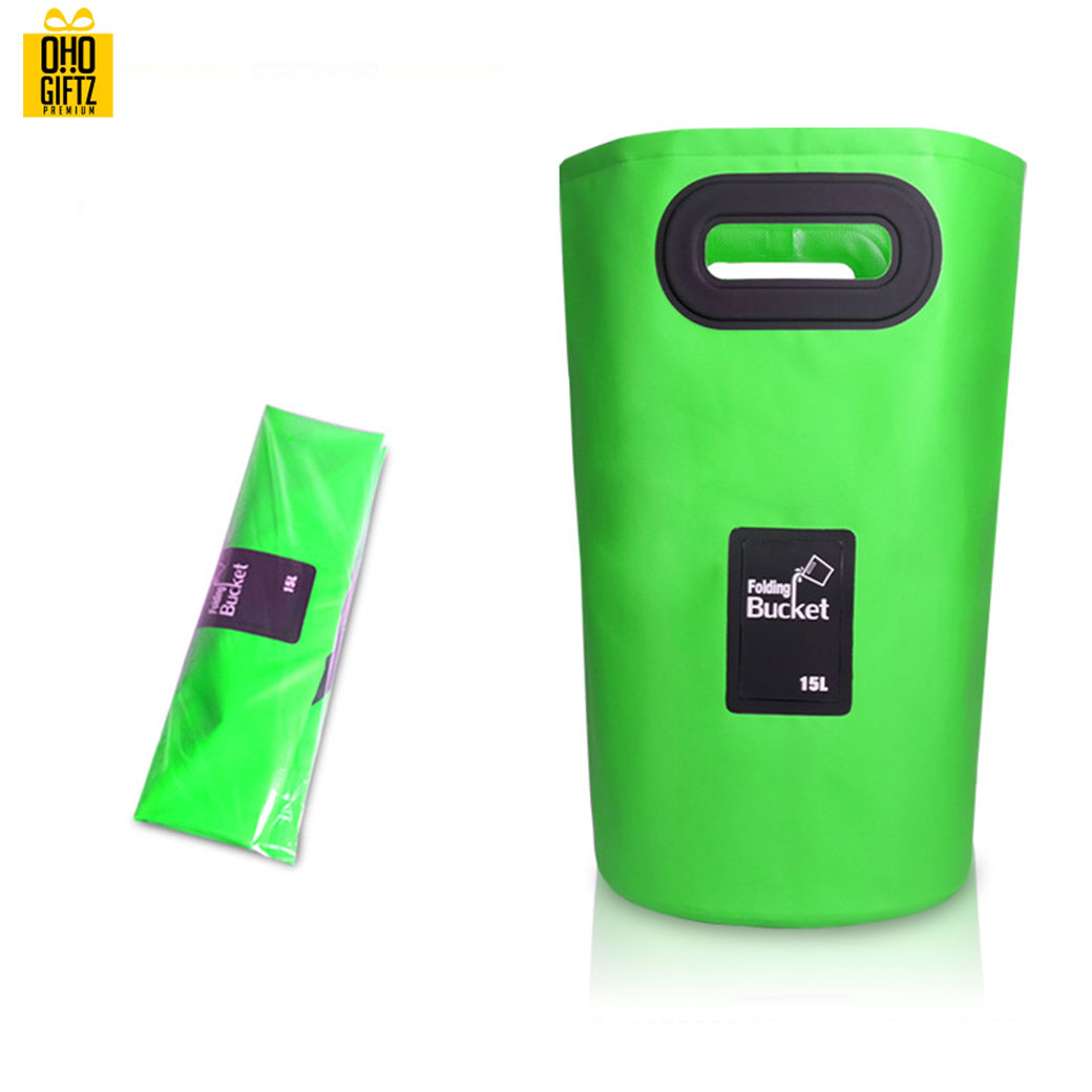 ถังกันน้ำพับเก็บได้ PVC สกรีนโลโก้ ทำเป็นของพรีเมี่ยม