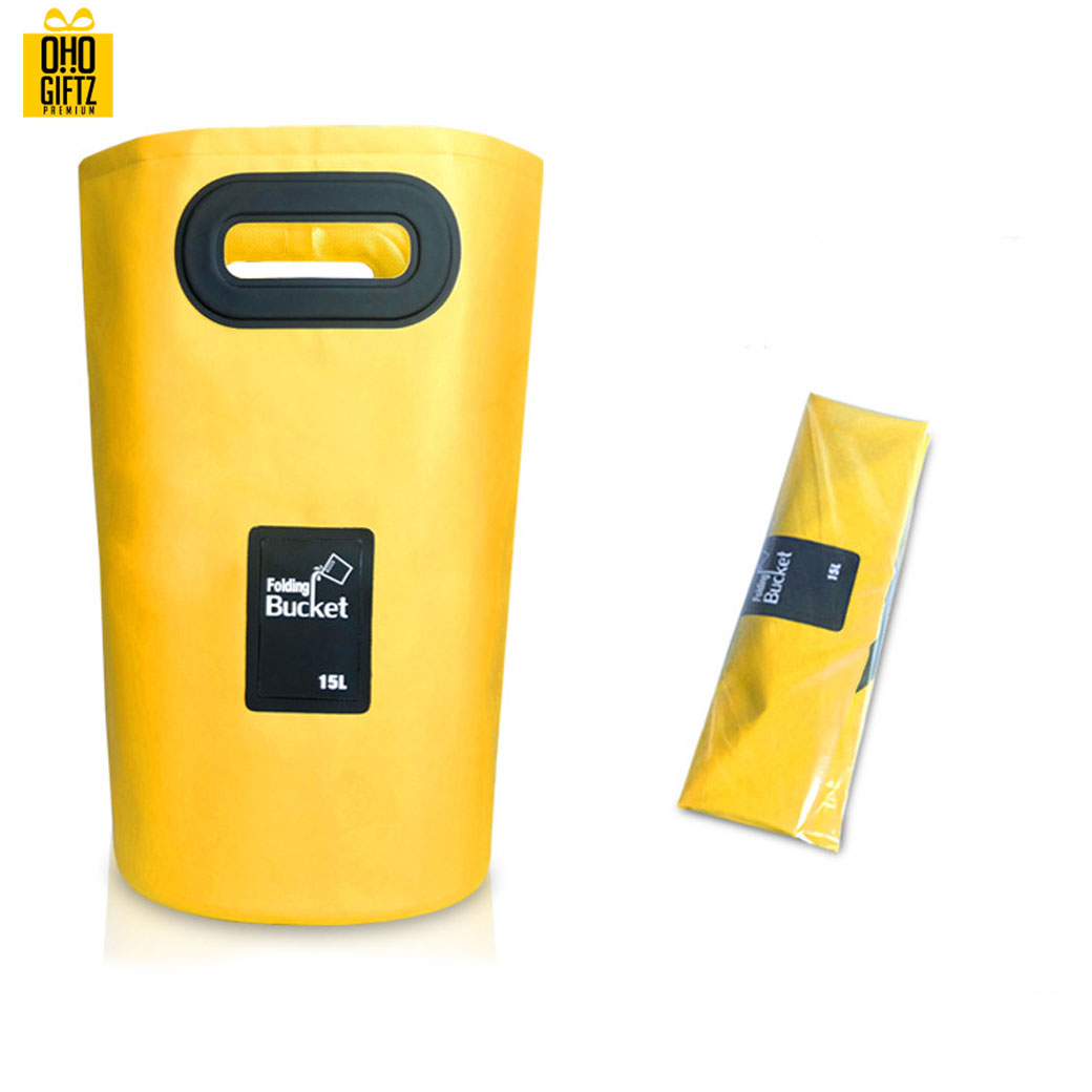ถังกันน้ำพับเก็บได้ PVC สกรีนโลโก้ ทำเป็นของพรีเมี่ยม