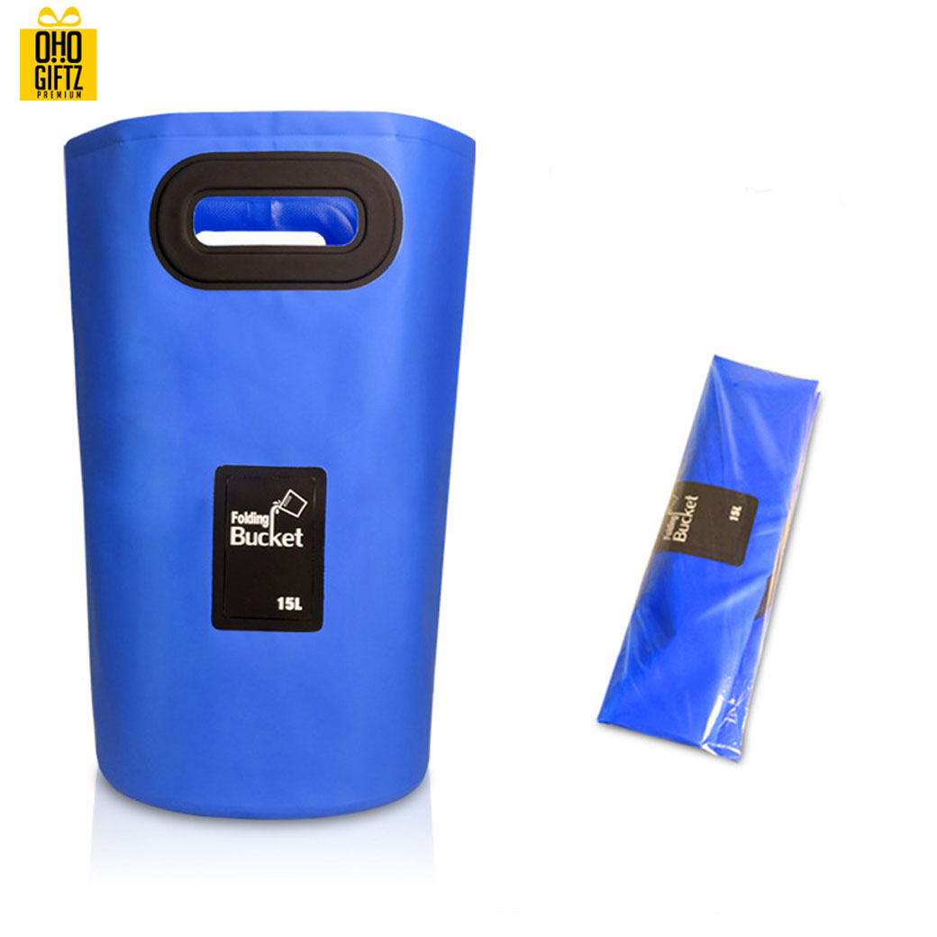 ถังกันน้ำพับเก็บได้ PVC สกรีนโลโก้ ทำเป็นของพรีเมี่ยม
