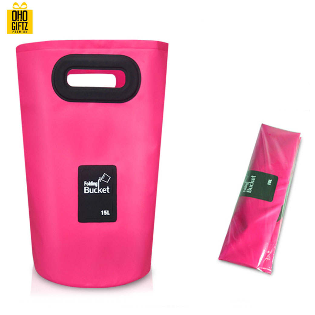ถังกันน้ำพับเก็บได้ PVC สกรีนโลโก้ ทำเป็นของพรีเมี่ยม