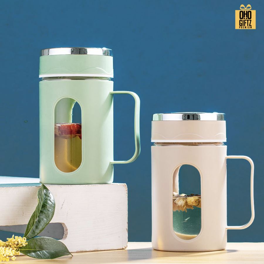 ถ้วยหุ้มแก้วน้ำมีที่จับ สกรีนโลโก้  ทำเป็นของพรีเมี่ยมได้