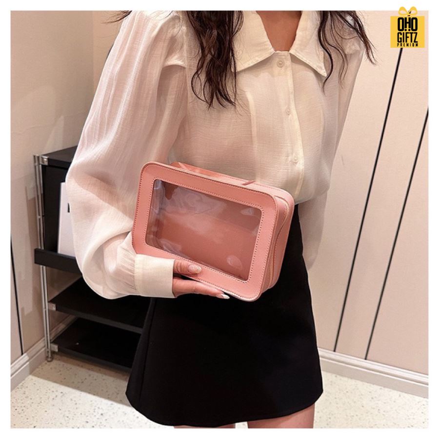 กระเป๋าใส่เครื่องสำอางสไตล์เกาหลี สกรีนโลโก้  ทำเป็นของพรีเมี่ยมได้