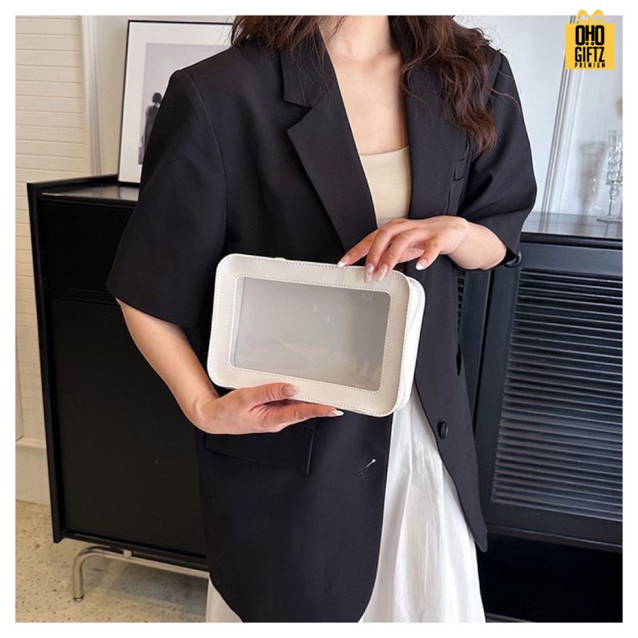 กระเป๋าใส่เครื่องสำอางสไตล์เกาหลี สกรีนโลโก้  ทำเป็นของพรีเมี่ยมได้