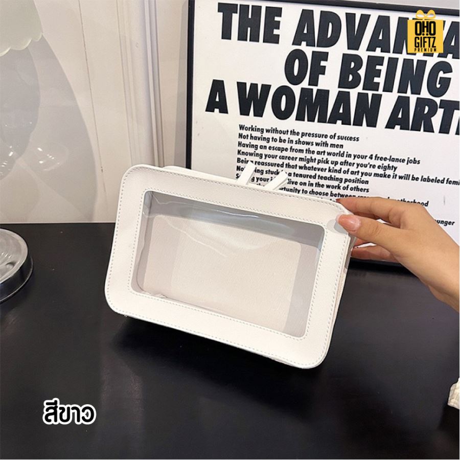 กระเป๋าใส่เครื่องสำอางสไตล์เกาหลี สกรีนโลโก้  ทำเป็นของพรีเมี่ยมได้