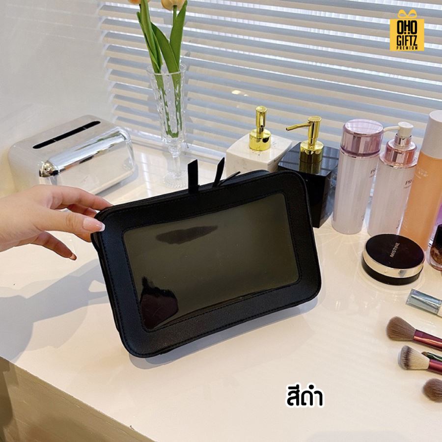 กระเป๋าใส่เครื่องสำอางสไตล์เกาหลี สกรีนโลโก้  ทำเป็นของพรีเมี่ยมได้
