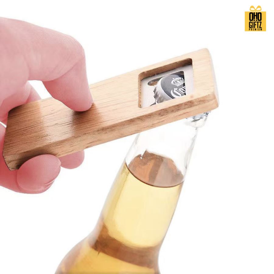 ที่เปิดขวดไม้กระทัดรัด สกรีนโลโก้  ทำเป็นของพรีเมี่ยมได้