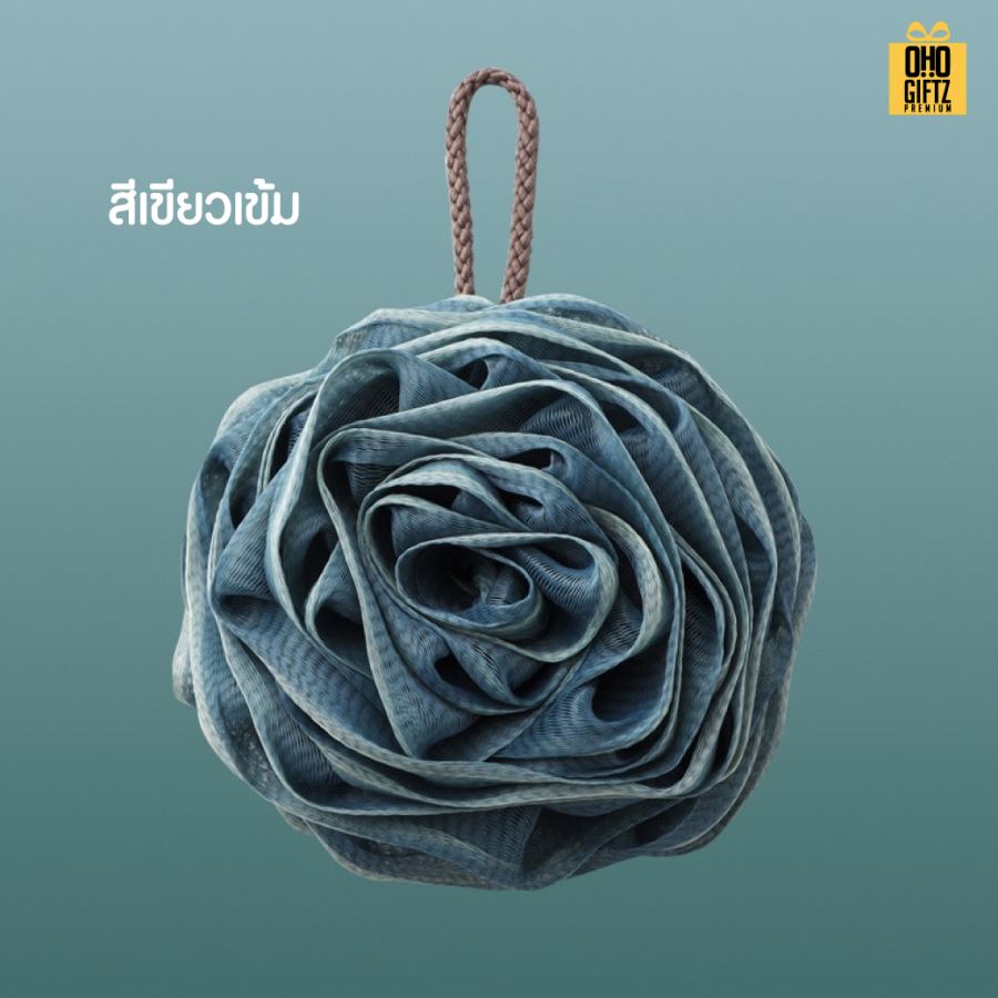 ฟองน้ำขัดตัวทรงดอกไม้ ติดลาเบล สกรีนโลโก้ ทำเป็นของพรีเมี่ยมได้