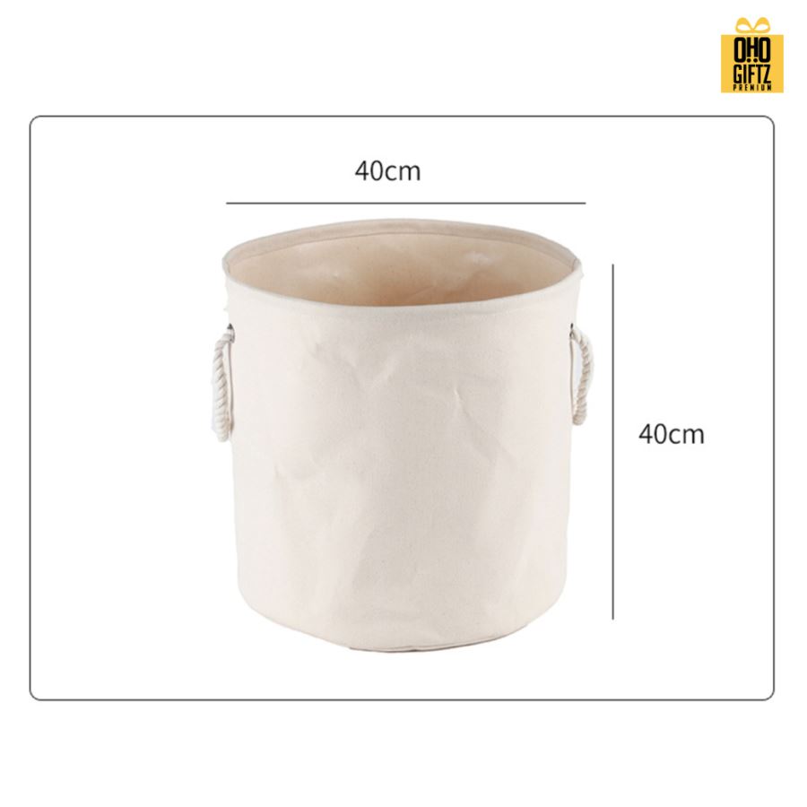 ตะกร้าผ้าแคนวาสหูหิ้วเชือก สกรีนโลโก้  ทำเป็นของพรีเมี่ยมได้