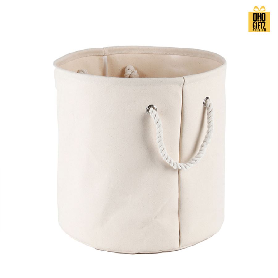 ตะกร้าผ้าแคนวาสหูหิ้วเชือก สกรีนโลโก้  ทำเป็นของพรีเมี่ยมได้