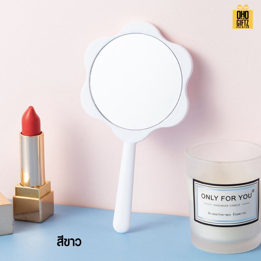 กระจกถือทรงดอกไม้ สกรีนชื่อ สกรีนโลโก้  ทำเป็นของพรีเมี่ยมได้