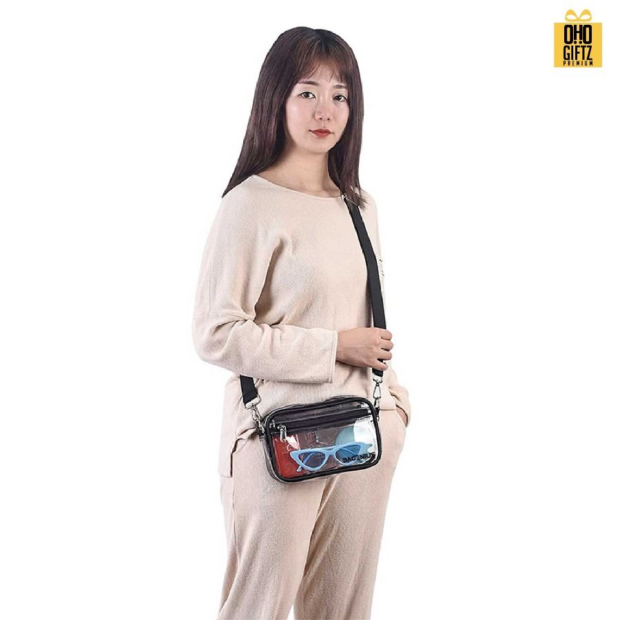 กระเป๋าสะพาย PVC ใส สกรีนโลโก้ ทำเป็นของพรีเมี่ยมได้